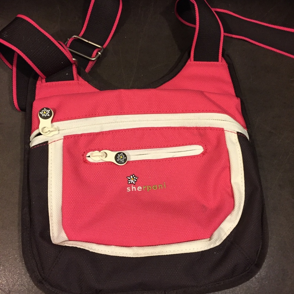 Hot pink and brown Sherpani Switch shoulder bag